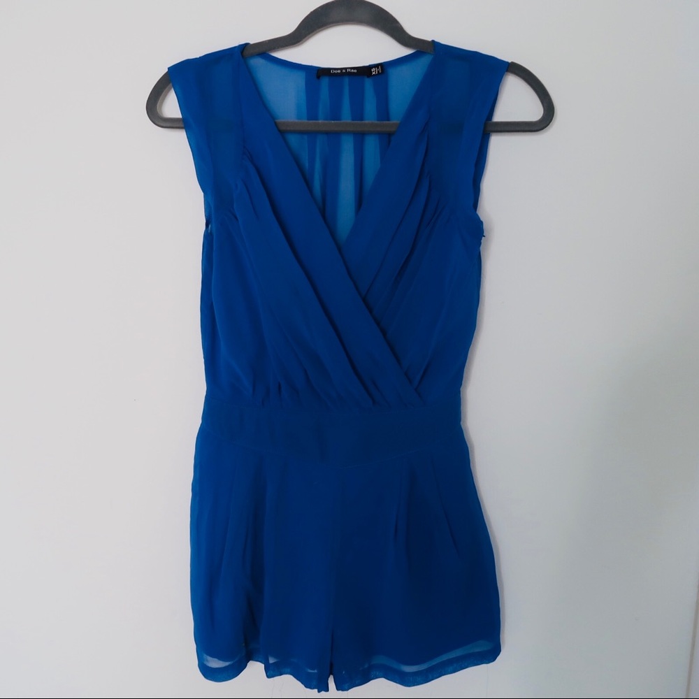 Doe&Rae Deep Blue Sheer Romper